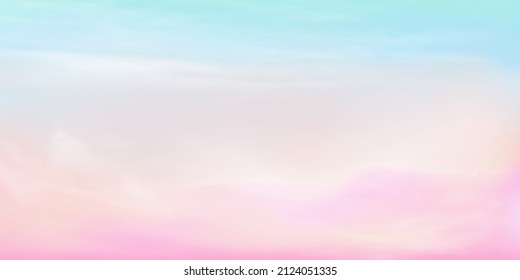 Clear pink and blue sky and white cloud detail  with copy space. Summer heaven with colorful sweet sky. Sugar cotton pink clouds for design.Fantasy pastel background. Vector illustration.