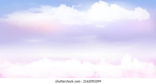 Clear pink and blue sky and white cloud detail  with copy space. Sky Landscape Background.Summer heaven with colorful clearing sky. Vector illustration.Sweet sky clouds background.