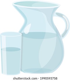 Clear pitcher, jug and glass of water