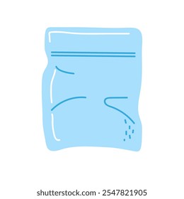 Bolsa de plástico transparente llena de contenido que descansa sobre una superficie plana