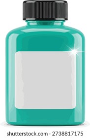 A clear plastic bottle with a black cap containing a light blue liquid substance. Vector