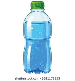 Klare Plastikflasche gefüllt mit blauer Flüssigkeit und grüner Kappe

