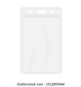Clear Plastic Card Holder With Zip Lock Isolated On White Background, Realistic Vector Mockup. Vertical Vinyl Badge Sleeve Envelope With Hanging Slot, Template.