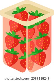 A clear plastic container filled with fresh, red strawberries