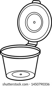 Clear plastic container tubs with attached lid. Vector outline icon isolated on white background.