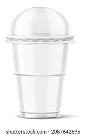 Clear plastic cup with dome lid. Takeaway drink container. Realistic mockup