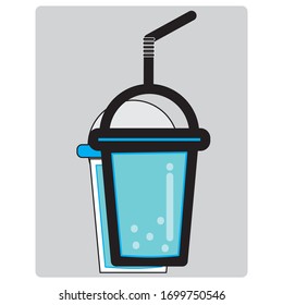 Clear plastic cup with sphere dome cap and cocktail tube. For milkshake and lemonade and smoothie. Vector Illustration isolated on white background.