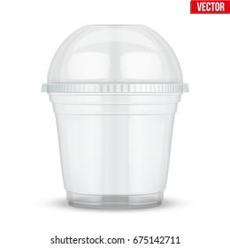 Clear plastic cup with sphere dome cap. For ice cream and dessert. Vector Illustration isolated on white background. svg