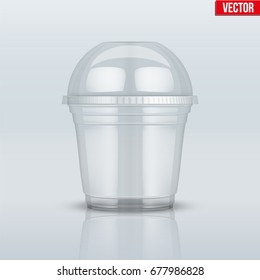 Clear plastic cup with sphere dome cap. For ice cream and dessert. Vector Illustration on presentation background.