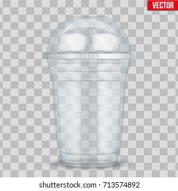 Clear plastic cup with sphere dome cap. For milkshake and lemonade and smoothie. Vector Illustration on transparent background.