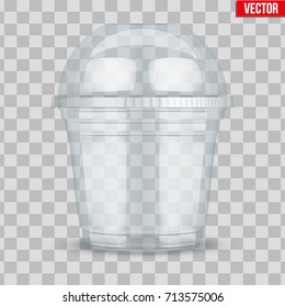 Clear Plastic Cup With Sphere Dome Cap. For Ice Cream And Dessert. Vector Illustration On Transparent Background.