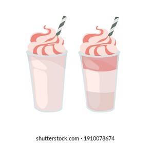 Clear plastic cup with a straw. Ice cream, milkshake. Outline vector illustration on a white background.