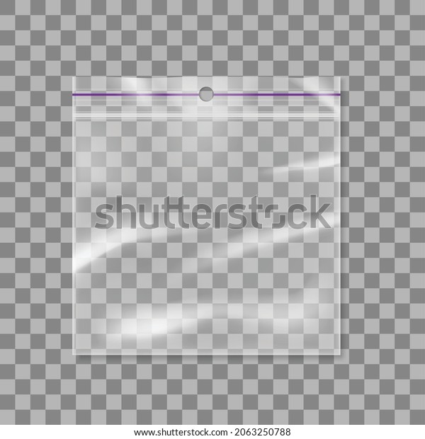 Clear plastic\
envelope folder bag with zip lock isolated on transparent\
background. Zipper package pouch with ziplock for storage and\
keeping. Realistic vector\
illustration