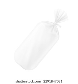 Bolsa de película de plástico transparente con lazos de sellado se burlan. Ilustración vectorial aislada en fondo blanco. La recolección de imágenes hará que la presentación parezca lo más realista posible. EPS10.