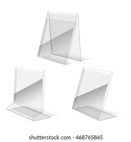 Clear plastic holder, paper business card stand vector illustration