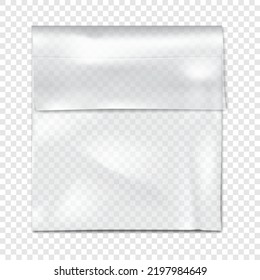 Clear Plastic Pouch On Transparent Background Vector Mock-up. Blank Empty Square Fold Top Cellophane Bag Packaging Mockup