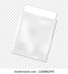 Clear plastic three hole punched sheet protector for 3 ring binder on transparent background vector mockup. Top-load document pocket with paper sheet inside mock-up