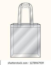 Clear Plastic Tote Bag Template on White Background, Vector File.