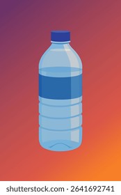 A clear plastic water bottle with a blue cap.