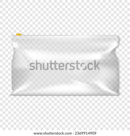 Clear plastic zip slider bag realistic vector mock-up. Transparent glossy zipper PVC vinyl pouch package mockup