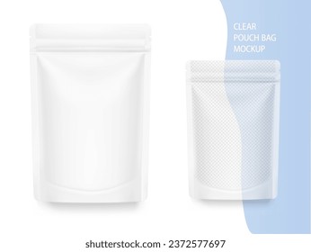 Clear pouch bag mockup. Vector illustration isolated on white background. Front view. Can be use for template your design, presentation, promo, ad. EPS10.	