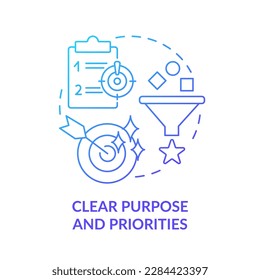 Clear purpose and priorities blue gradient concept icon. Public sector. Government transformation abstract idea thin line illustration. Isolated outline drawing. Myriad Pro-Bold font used