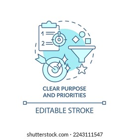 Clear purpose and priorities turquoise concept icon. Government transformation abstract idea thin line illustration. Isolated outline drawing. Editable stroke. Arial, Myriad Pro-Bold fonts used