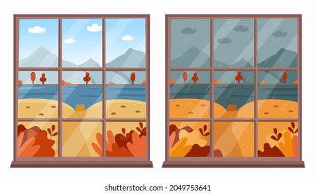 Concepto de visión de ventanas del clima claro y lluvioso