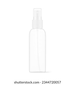 Clear realistic spray bottle mockup. Vector illustration isolated on white background. Сan be used for cosmetic, medical, sanitary and other needs. Symmetrical lighting scheme. EPS10.	