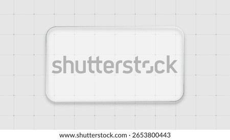 Clear rectangle glass plate on grid background. Blank transparent liquid glass vector for presentation or design.