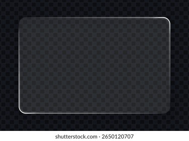 Efeito de quadro de vidro retangular claro com cantos arredondados. Vetor de textura em branco vítreo líquido. Tecnologia de tela.