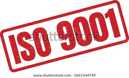A clear red rubber stamp signifies ISO 9001 certification, a widely recognized global quality management standard for businesses.