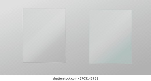 Clear reflective glass panel design element PNG.