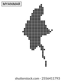 A clear representation of Myanmar's map outline with dotted patterns highlighting its unique geographic contours.