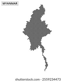 A clear representation of Myanmar's map outline with dotted patterns highlighting its unique geographic contours.