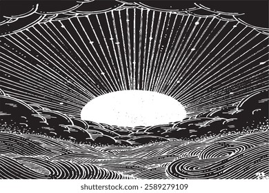 Clear river, trees, and grass on a bright summer day. Halftone with circles

