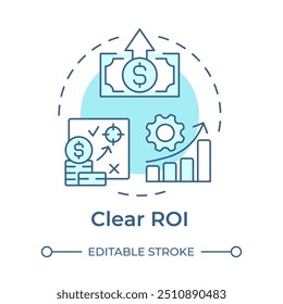 Roi weich blau Concept Icon löschen. Produktivitätsdiagramm, Rentabilitätsanalyse. Runde Liniendarstellung. Abstrakte Idee. Grafikdesign. Benutzerfreundlich in Infografik, Präsentation