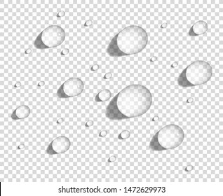 Clear round water drops on smooth surface, realistic vector illustration.