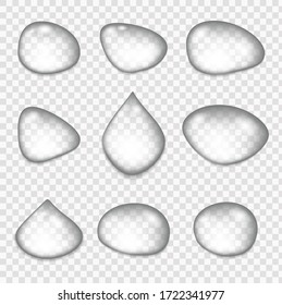 Clear round water drops on smooth surface. Clear round water drops on smooth surface. 3d rain drops are shown. Condensation surface or fogged glass.