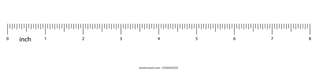 Clear ruler showing inches from 0 to 8. Detailed ruler with inch scales.