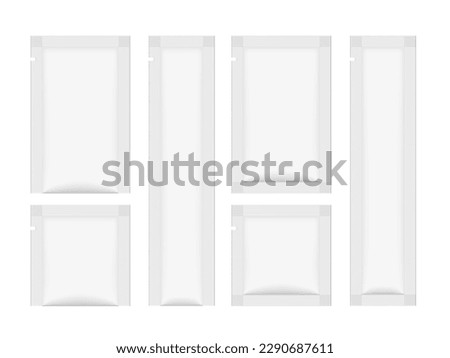 Clear Sachet Mockup Set Isolated On White Background. EPS10 Vector