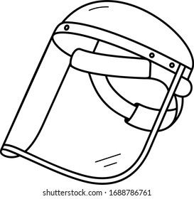 Clear safety shield screen mask for face. Vector outline icon.