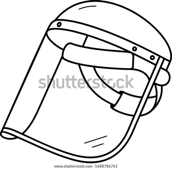 Clear safety shield screen mask for face. Vector\
outline icon.