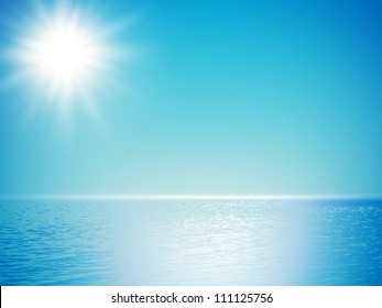 clear sea horizon over blue sky with sun shine