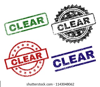 CLEAR seal prints with distress surface. Black, green,red,blue vector rubber prints of CLEAR tag with grunge surface. Rubber seals with round, rectangle, medallion shapes.