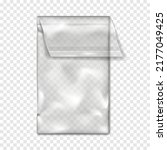 Clear self sealing plastic bag with adhesive flap closure on transparent background realistic vector mockup. Empty long rectangular pouch packaging mock-up