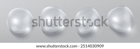 Clear serum drops with air bubbles. Collagen gel, cosmetic product for skin care, lotion or essence droplets isolated on transparent background, vector realistic illustration