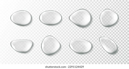 Clear serum drops isolated on transparent background. Collagen, lotion or essence droplets. Vector realistic illustration
