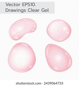 Clear serum or gel drops with air bubbles.cometic product.lotion or essence  droplets isolated on transparent background, vector realistic illustration