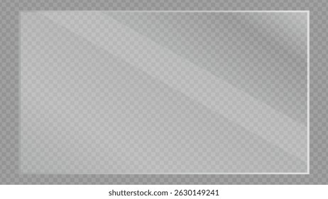 Clear, shiny acrylic sheet. Transparent plastic panel. Realistic glare and reflection on a see-through surface. Ideal for showcasing objects or designs. PNG glass